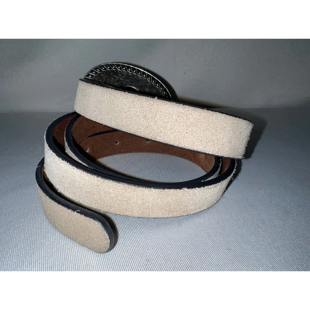 Lucky Brand Womens Suede Western Belt Beige Silver Engraved Buckle Sz M Medium‎